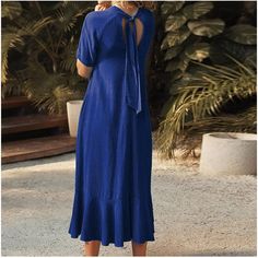 Women's 2024 Solid A Linen Cotton Linen Maxi Dress Solid Color Shift Midi Dress For Vacation, Stretch Mid-length Maxi Dress For Summer, Stretch Mid-length Summer Dress, Short Sleeve Maxi Dress For Beach In Fall, Solid Color Beach Dress For Fall, Non-stretch Solid Color Dress For Vacation, Short Sleeve Maxi Dress For Fall Beach, Short Sleeve Maxi Dress For Fall Beach Outing, Spring Sundress In Solid Color