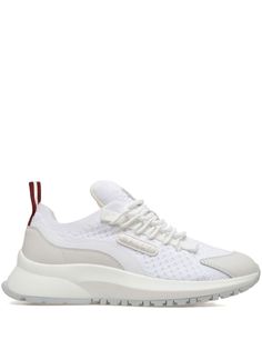 white mesh/leather panelled design front lace-up fastening pull-tab at the heel embroidered logo to the side logo patch at the tongue branded insole flat rubber sole round toe White Lace-up Sneakers With Elastic Laces, White Mesh Sneakers With Textured Sole, Sporty High-top Sneakers With Textured Sole For Jogging, Textile Sneakers With Textured Sole For Jogging, Sporty High-top Sneakers With Perforated Toe Box For Jogging, Mesh Running Shoes With White Sole And Laces, Low-top Mesh Sneakers With Perforated Toe Box, Mesh Sneakers With Perforated Toe Box And White Sole, Low-top Mesh Sneakers With Laces