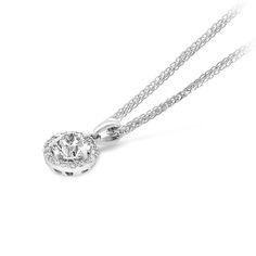 Surprise the one you adore with this Classic Halo Diamond Pendant Necklace. Crafted in 18K white gold, the shimmering pendant showcases a classic brilliant cut round diamond - artfully set to enhance size and sparkle - wrapped in a pave-lined diamond halo. This radiant look is one she'll turn to often, every day, and on special occasions. An amazing and thoughtful anniversary gift for your loved one.
0.73 Classic diamond pendant set in 18K White gold
Center Diamond: 

Weight: 0.64 Halo Pendant Diamond Necklace With Cubic Zirconia, Cubic Zirconia Halo Pendant Diamond Necklace, Halo Pendant Cubic Zirconia Diamond Necklace, Halo Cubic Zirconia Pendant Diamond Necklace, Classic Halo Diamond Necklace With Round Pendant, Classic Diamond Necklace With Halo Detail, Classic Diamond Halo Necklace, Fine Jewelry Diamond Pendant Necklace With Halo Setting, Dazzling Diamond White Necklace With Halo Setting