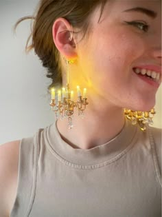 Light-up 'rococo' Chandelier Earrings in Gold - Etsy Seni Dan Kraf, Wrap Earrings, Studio 54, Funky Jewelry, Gold Light, Fantasy Jewelry, Large Crystals, Bijoux Diy, Fun Earrings