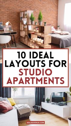 the words 10 ideal layouts for studio apartments