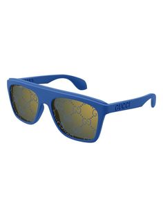 Step out in style with these sleek and sophisticated Gucci GG1570S 004 sunglasses. The blue frame and matching blue lenses give off a cool, contemporary vibe that's perfect for any fashion-forward individual. Blue frame and lens for a modern look High-quality materials for durability and comfort Iconic Gucci design for a touch of luxury | Men's Gucci Gg1570S 004 Sunglasses in Blue Gucci Design, Guccio Gucci, Gucci Eyewear, Blue Frame, Blue Frames, Gucci Sunglasses, Blue Lenses, Balenciaga Designer, Sneaker Wedge