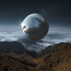 an image of a planet floating in the sky