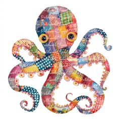 an octopus made out of many different types of fabric and buttons on it's body