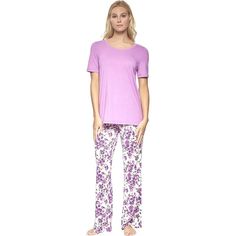 Felina Womens Super Soft Knit Pajama Top Purple Cotton Sleepwear For Relaxation, Purple Relaxed Fit Loungewear Set, Casual Purple Sleepwear For Relaxation, Purple Short Sleeve Loungewear Sets, Purple Relaxed Fit Sets For Spring, Purple Cotton Loungewear Sets, Spring Purple Stretch Sets, Spring Stretch Purple Sets, Purple Cotton Sleepwear Set