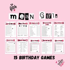 Mean Girls Birthday Party Games, Slumber Party Activities, Teens Slumber Party, Preteen Sleepover Games, Pink Slumber Party The perfect Bundle to make your teens slumber party  a hit  What you will get  1.Name that cake 2. Ever or Never  3. Scavenger Hunt  4. Scattegories 5. Would She rather  6. How well do you know the birthday gir? 7.Whats on your phone?  8.Whats in your sleepover bag? 9.Give yourself a point if  10.Spin the nail polish 11.Candy Dice  12. Birthday Emoji Pictionary  13.Guess th Mean Girls Sleepover Slumber Party Ideas, Mean Girls Birthday Party, Pink Slumber Party, Mean Girls Birthday, Journal Book Design, Party Games For Teenagers, Teen Birthday Games, Slumber Party Activities, Girls Birthday Games