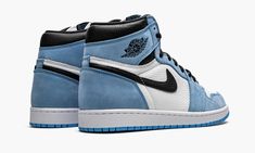 The Air Jordan 1 High “University Blue” is inspired by an original colorway of Michael Jordan’s first signature shoe. An early 2021 release by Jordan Brand, the “University Blue” Jordan 1 comes in the desirable high-top silhouette and recruits a mixture of materials and “UNC” flavored colors for an appealing design. Full-grain white leather appears on the mid-panel and perforated toe. University Blue nubuck leather overlays on the forefoot, eyelets, collar, and heel contrast the crisp white base Jordan 1 High University Blue, Air Logo, Nike X Travis Scott, Blue Jordans, Nike Dunk High, Air Jordan 1 Retro High Og, Jordan Sneakers, Air Jordan 1 Retro High, Tar Heels