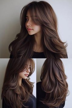 long layered haircuts, side bangs, alluring hairstyles Hairstyle Curtain Bangs Long Hair, Long Hair With Layers With Curtain Bangs, Layers Hair With Curtain Bangs, Haircut With Side Bangs And Layers, Layer Hair Hairstyles, Layers For Long Hair Bangs, Round Face Haircuts Long Hair, Haircut Volume Long, Haircut For Long Hair With Curtain Bangs