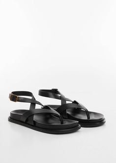 Leather strap sandals -  Women | Mango USA Flat Sandals Outfit, Linen Pants Outfit, Leather Slippers For Men, Black Sandals Flat, Leather Strap Sandals, Women Shoes Flats Sandals, Mango Outlet, Strap Sandals Women, Shoes Flats Sandals