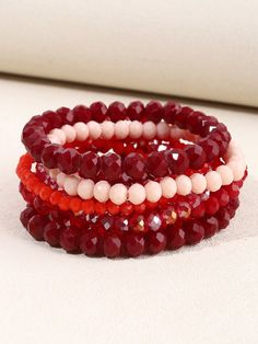 9pcs Faceted Elastic Bracelet Red Fashionable   Glass     Women Fashion Jewelry, size features are:Bust: ,Length: ,Sleeve Length: Trendy Red Bracelets For Party, Casual Red Bracelets For Party, Bracelet Sets, Almond Acrylic Nails, Red Bracelets, Women Bracelet, Estilo Hip Hop, Pearl Design, Watches Women Fashion