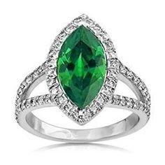 Ring 14K Marquise And Round Cut Emerald With Diamonds 3.35 Carats Ruby Diamond Engagement Ring, Round Diamond Wedding Rings, Unusual Engagement Rings, Emerald Ring Engagement Diamond, Marquise Cut Engagement Ring, Marquise Diamond Engagement Ring, Green Emerald Ring, Engagement Ring Photos, Ring Marquise