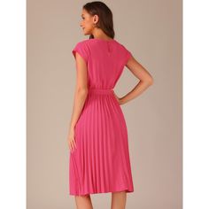 The pleated dress goes great with any body shape, great on you whenever and wherever you decide to wear it. This elegant dress designed with a cap sleeve and pleated hem, adds a touch of fashion to your wardrobe. Perfect for casual indoor daily wear and outdoor business activities like work, office, interviews, meetings, etc. Pair with high heels or leisure shoes for a casual and urban chic lady outfit. Pink A-line Midi Dress With Pleated Waist, Fitted Pink Pleated Dress With Pleated Bodice, Pink Pleated Dress For Work, Solid Color Pleated Midi Dress, Solid A-line Pleated Dress, Solid A-line Dress With Pleated Waist, Pink Fitted Pleated Dress, Pink Pleated Midi Dress For Daywear, Pink Midi-length Pleated Dress