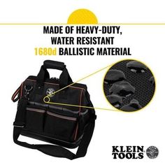 an advertisement for a water resistant tool bag