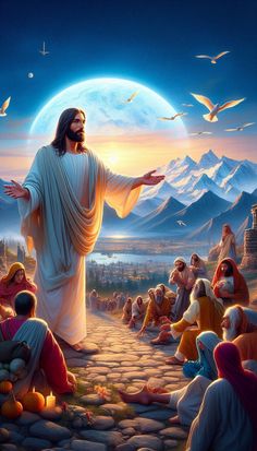 jesus standing in front of a group of people