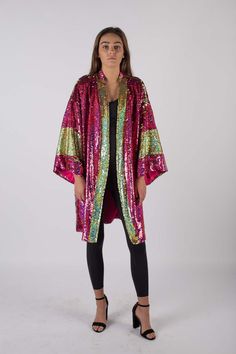 Any Old Iron Hologram Sequin Kimono Sequin Kimono, Traditional Kimono, Arm Design, Cool Jackets, Fall Shopping, Pink Satin, Kimonos, Style Board, Kimono Top