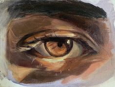 an eye is shown in this painting with brown and white colors on the bottom half