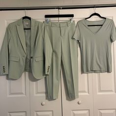 Beautiful Soft Mint Green Suit, Never Worn, Like Brand New, Just Removed Tags. A New Day, Size 2. Jacket - Sleeve 24 Inches, X Stitching Is Still In Place In Back Of Blazer. Pants - 26 Inseam Solid Color Business Casual Sets For Spring, Solid Color Sets For Business Casual In Spring, Spring Solid Color Office Wear Sets, Solid Color Office Wear Sets For Spring, Monochromatic Suit, Soft Mint Green, Soft Mint, Green Suit, A New Day