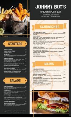 American Sports Bar Menu Design Template by MustHaveMenus American Sports Bar, Breakfast Diner, Thai Menu, Salad Menu, Menu Maker, Main Salad, Menu Design Template, Restaurant Menu Template, Food Menu Design