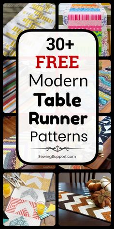 a collage of photos with the words 30 free modern table runner patterns