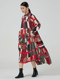 Sku CY-!89268 Material Polyester Style Loose , Long Sleeves Feature Abstract Printed , Buttoned , Printed , Pleated Neckline Stand Collar Occasion Going out , Vacation , Bohemia Seasons Autumn Type Midi Dresses Color RED,GREEN Size FREE SIZE Please consult the size chart we provide for this item's measurements to help you decide which size to buy.Please note: There may be 1-3cm differ due to manual measurement.CMINCH Bust Shoulder Sleeve Length FREE SIZE 120 45 60 125 Red Patchwork Midi Dress For Spring, Patchwork Shift Midi Dress, Fall Patchwork Dresses For Workwear, Fall Workwear Dresses With Patchwork, Casual Long Sleeve Patchwork Midi Dress, Chic Patchwork Midi Dress For Fall, Chic Long Sleeve Patchwork Midi Dress, Multicolor Maxi Dress For Fall Workwear, Multicolor Maxi Dress For Work In Fall