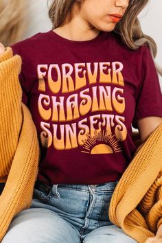 Forever Chasing Sunsets Summer Graphic T Shirts.Unisex Crew Neck Short Sleeve Tees.Crafted from premium materials, tailored to your lifestyle, ensuring a comfortable fit for any occasion.Family Group Uniforms Birthday Party Gift Concert Festival Events.High Quality Direct To Film Printed Graphic Design.100%COTTON,HEATHER(52%COTTON,48%POLY),ATH.HEATHER,BLACK HEATHER(90%COTTON,10%POLY)NICARAGUAMade In: Nicaragua Forever Chasing Sunsets, Chasing Sunsets, Sweater Hat, Concert Festival, Trendy Graphic Tees, Sweatshirt Short Sleeve, Dress Store, Birthday Party Gift, Heather Black