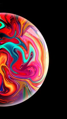 an abstract image of colorful swirls on a black background