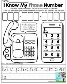 i know my phone number worksheet for kids to practice the letter k and numbers