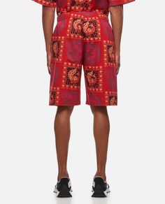 Sweat shorts. Elastic waistband. Side pockets. All-over print. Colour: red. Composition: 100% Cotton Americana Aesthetic, Japanese Textiles, Sweat Shorts, Basketball Shorts, Luxury Retail, Paisley Print, Textile Design, Short Pants, Printed Shorts