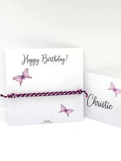 two birthday cards with pink butterflies on them