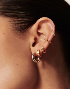 Mixed Metal Earrings Stack, Gold And Silver Earrings Mixing, Mixed Metal Earring Stack, Earring Stacks, Earring Inspo, Curated Ear, Piercing Inspo, Lucy Williams, Silver Jewellery Online