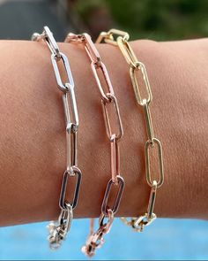 "14K Solid Gold Paperclip Chain Bracelet. Great for Stacking. Features: 🔹 14K Solid Gold 💛 All our pieces are 14K White, Yellow or Rose Gold. 🙌 As our pieces are unique and each is handmade to order, please allow 7-10 business days for your orders to be made and shipped out. 🕢 If you need your items to be delivered sooner, please let us know and we will make every effort to arrange earlier shipping. 💎 All of our diamonds are natural and certified (international certificate for diamonds will Rose Gold Oval Link Paperclip Bracelet For Everyday, Everyday Rose Gold Paperclip Bracelet With Oval Links, Classic Rose Gold Paperclip Bracelet With Rectangular Links, Everyday Rose Gold Oval Link Paperclip Bracelet, Modern Rose Gold Chain Bracelet With Rectangular Links, Rose Gold Link Paperclip Bracelet With Adjustable Chain, Rose Gold Chain Bracelet With Adjustable Rectangular Links, Rose Gold Paperclip Bracelet With Rectangular Links, Rose Gold Bracelets With Rectangular Links For Everyday