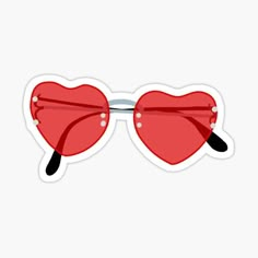 red heart shaped sunglasses sticker on a white background with the reflection of two hearts in them