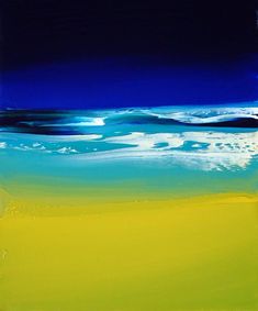 an abstract painting with blue and yellow colors