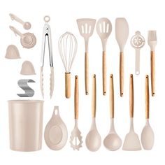 an assortment of kitchen utensils and spoons