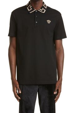 Versace Polo Shirt, Versace Polo, Greek Key Pattern, Medusa Head, Polo Style, Greek Key, Jacquard Weave, Designer Clothes For Men, Cotton Polo