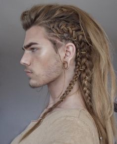 Male Hairstyles, Viking Braids, Drawing Hair, Viking Hair, Men's Long Hairstyles, Fantasy Hair, Faux Hawk, Mens Braids, Man Bun