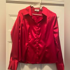 Kathy Ireland Red Dress Blouse, Size M. Hidden Buttons For Flattering Look. Never Worn. Elegant Red Blouse For Night Out, Classic Red Fitted Blouse, Classic Fitted Red Blouse, Long Sleeve Blouse For Formal Holiday Events, Formal Long Sleeve Holiday Blouse, Formal Long Sleeve Blouse For Holidays, Spring Formal Red Blouse, Fitted Red Blouse For Night Out, Classic Red Tops For Party