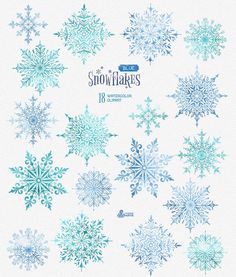 snowflakes are shown in blue and white