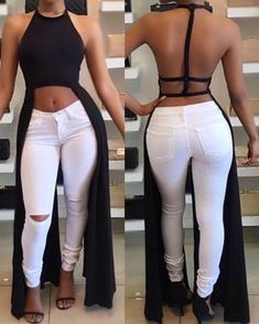 Halter Open Back Slit Top Mode Tips, Crop Tops Online, Afrikaanse Mode, Asymmetrical Blouse, Bohol, Hottest Fashion Trends, Trend Fashion, White Pants, Outfit Casual