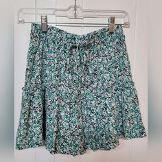 Brand New With Tag Brand: Zara Floral Skirt Color: White / Turquoise / Green Zara Tiered Skirt For Vacation, Short Floral Print Skirt For Vacation, Vacation Green Mini Skirt With Floral Print, Zara Floral Print Mini Skirt For Spring, Vacation Green Floral Print Mini Skirt, Vacation Floral Print Green Mini Skirt, Floral Print Green Mini Skirt For Vacation, Casual Short Mini Skirt With Floral Print, Zara Casual Tiered Skirt