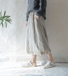 ❤ Highly recommend：This unique oversize skirt with simple pattern is so cool. Our linen A line skirt is so chic it deserves a special place of honor, let it brighten up your summer. ❤Size: Length: 32 Inches（81cm） Waist Adapted: 26 Inches--39 Inches（66cm--98cm） Hips  Adapted  Maximum: 47 Inches（118cm） This long skirt comes in one size but because of the wrap skirt nature, they will fit most sizes. ❤Color：Colors can vary slightly due to individual screen monitors and resolutions.  ❤Washing： Machin Spring Lagenlook Tiered Skirt, Baggy Spring Midi Skirt, Baggy Cotton Bohemian Skirt, Casual Tiered Skirt With Bottom Hem, Bohemian Baggy Cotton Skirt, Spring Baggy Lined Maxi Skirt, Spring Baggy Gathered Skirt, Chic Baggy Summer Skirt, Casual Skirt With Unfinished Hem For Summer