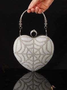 Bird in Bag - Faux Pearl Decorative Heat-Shaped Evening Bag for Weddings and Parties - Can be Carried as a Clutch or Heart-shaped Evening Bag For Wedding, Glamorous White Evening Bag For Wedding, Elegant Heart-shaped Bag For Wedding, Elegant Heart-shaped Evening Bag For Formal Events, Elegant Heart-shaped Evening Bag For Formal Occasions, Elegant Heart Shaped Evening Bag For Formal Occasions, Glamorous Bags For Wedding And Valentine's Day, Glamorous White Clutch For Wedding, Glamorous Wedding Bags