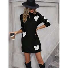 -Item Id 26500201 -Neckline: Stand Collar -Sleeve Type: Drop Shoulder -Style: Casual -Waist Line: Natural -Hem Shaped: Straight -Color: Black And White -Pattern Type: Heart -Sleeve Length: Long Sleeve -Length: Long -Fit Type: Loose -Fabric: Slight Stretch -Material: Fabric -Composition: 100% Acrylic -Care Instructions: Hand Wash,Do Not Dry Clean -Temperature: Spring/Fall (18-25/63-77) -Sheer: No **Open To Offers!!!** **Bundle To Save More** **30% Off Bundles Of 2 Or More Items!!** ***Orders Go O Loose Fabric, Pattern Sweater, Heart Pattern, Colour List, Heart Patterns, White Patterns, Spring And Fall, Sleeve Type, Stand Collar