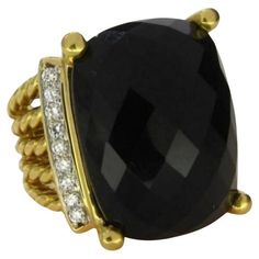 Authentic Designer David Yurman 18K Wheaton Ring with Stately Black Onyx Stone and Brilliant Fiery Round Diamonds Flanking Each Side. Set in 18k in Yellow Gold. Size 6. David Yurman Jewelry, Black Onyx Stone, Designer Items, Onyx Stone, Diamond Sizes, David Yurman, Womens Jewelry Rings, Cocktail Rings, Black Diamond