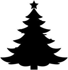 a black and white silhouette of a christmas tree with a star on it's top