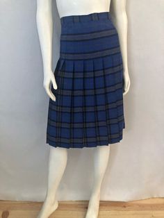 Vintage Women's 60's Blue, Plaid, Pleated Skirt (S) by Freshandswanky on Etsy Blue School Uniform Pleated Skirt, Casual Blue Skirt With Accordion Pleats, Blue Lined Pleated Skirt For Fall, Fitted Blue Bottoms With Accordion Pleats, Blue Fitted Pleated Skirt For Fall, Blue Pleated Waist Skirt For Work, Fitted Blue Pleated Skirt For Fall, Blue Full Skirt With Accordion Pleats, Classic Pleated Plaid Skirt