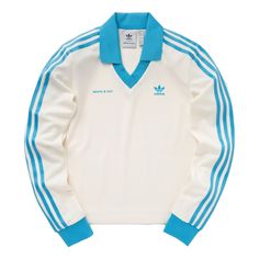 (WMNS) adidas Originals x Sporty & Rich Long Sleeve Jersey 'Cream White Blue' IN5249 Racer Clothes, Adidas Clothes, White Tees Outfit, Trippy Clothes, 80s Adidas, Adidas Long Sleeve, Solo Costume, Adidas Jersey, Art Outfit