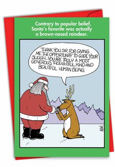 a christmas card with santa and reindeer talking to each other on the same page,