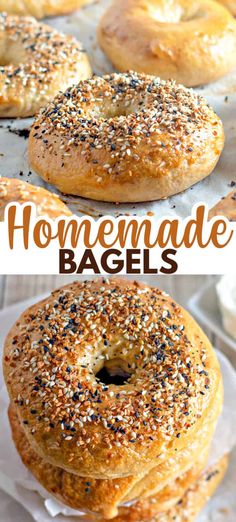 homemade bagels with poppy seed sprinkles on top and in the background