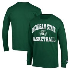 The Champion Green Michigan State Spartans Basketball Icon Long Sleeve T-Shirt is the perfect way to show your support for the Spartans. Made from soft, comfortable cotton, this long-sleeve tee features the iconic Michigan State Spartans logo on the chest. Whether you're cheering on the Spartans at the game or showing your team spirit around town, this shirt is sure to become a favorite. Go Spartans! Michigan State Spartans Logo, Spartans Logo, Michigan State Basketball, Soccer Camp, Basketball Icon, Michigan State Spartans, Ohio State Buckeyes, Michigan State, Camping Shirt